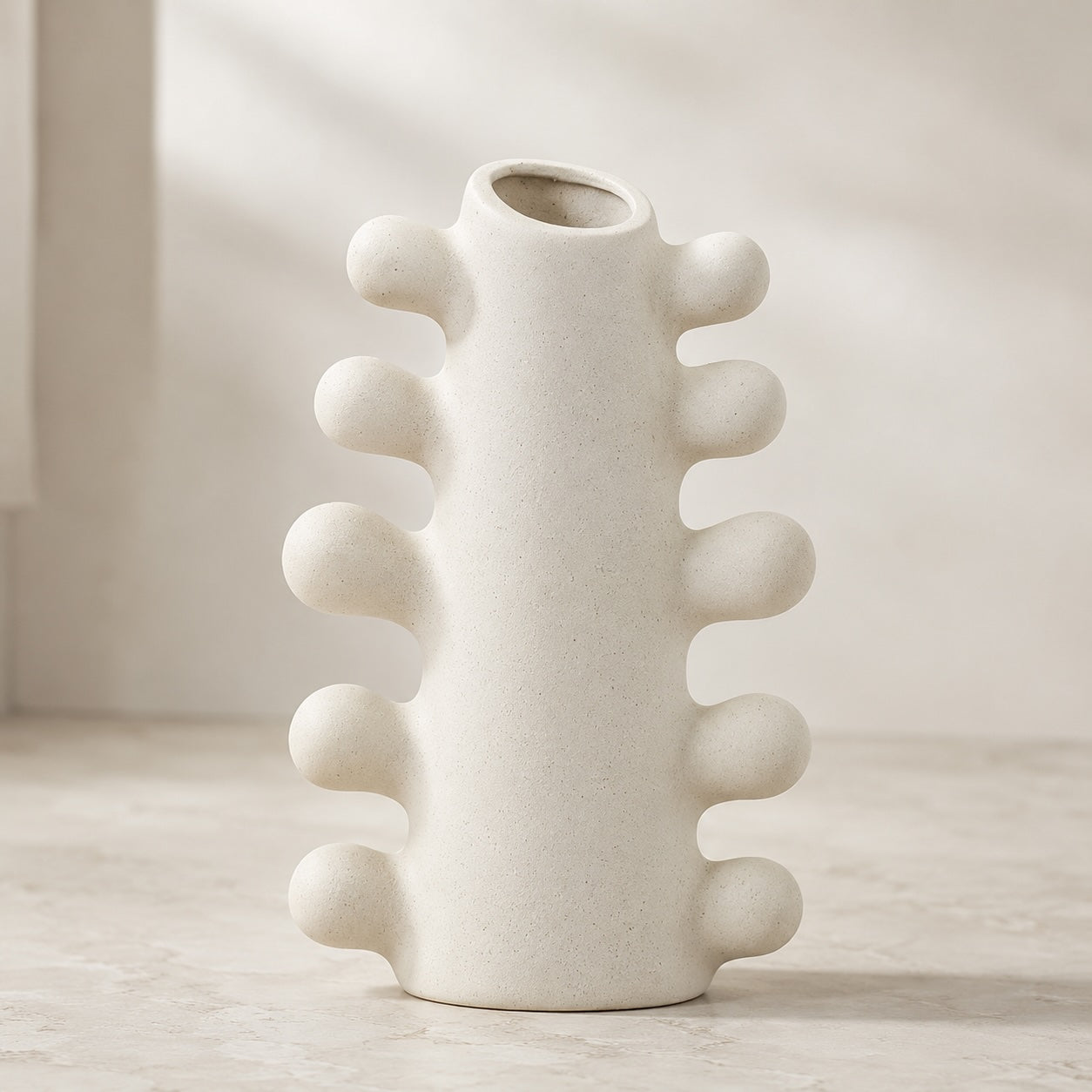 Handcrafted Cream White Sculpted Ceramic Vase (Two Sizes)