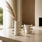 Handcrafted Cream White Sculpted Ceramic Vase (Two Sizes)