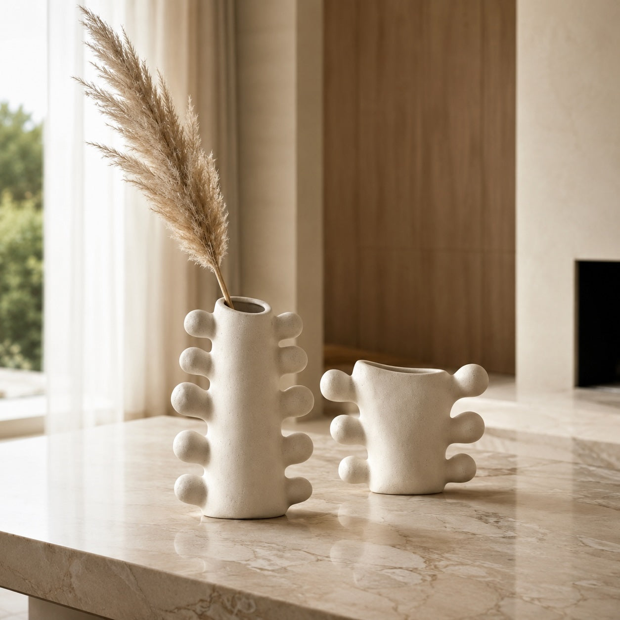 Handcrafted Cream White Sculpted Ceramic Vase (Two Sizes)