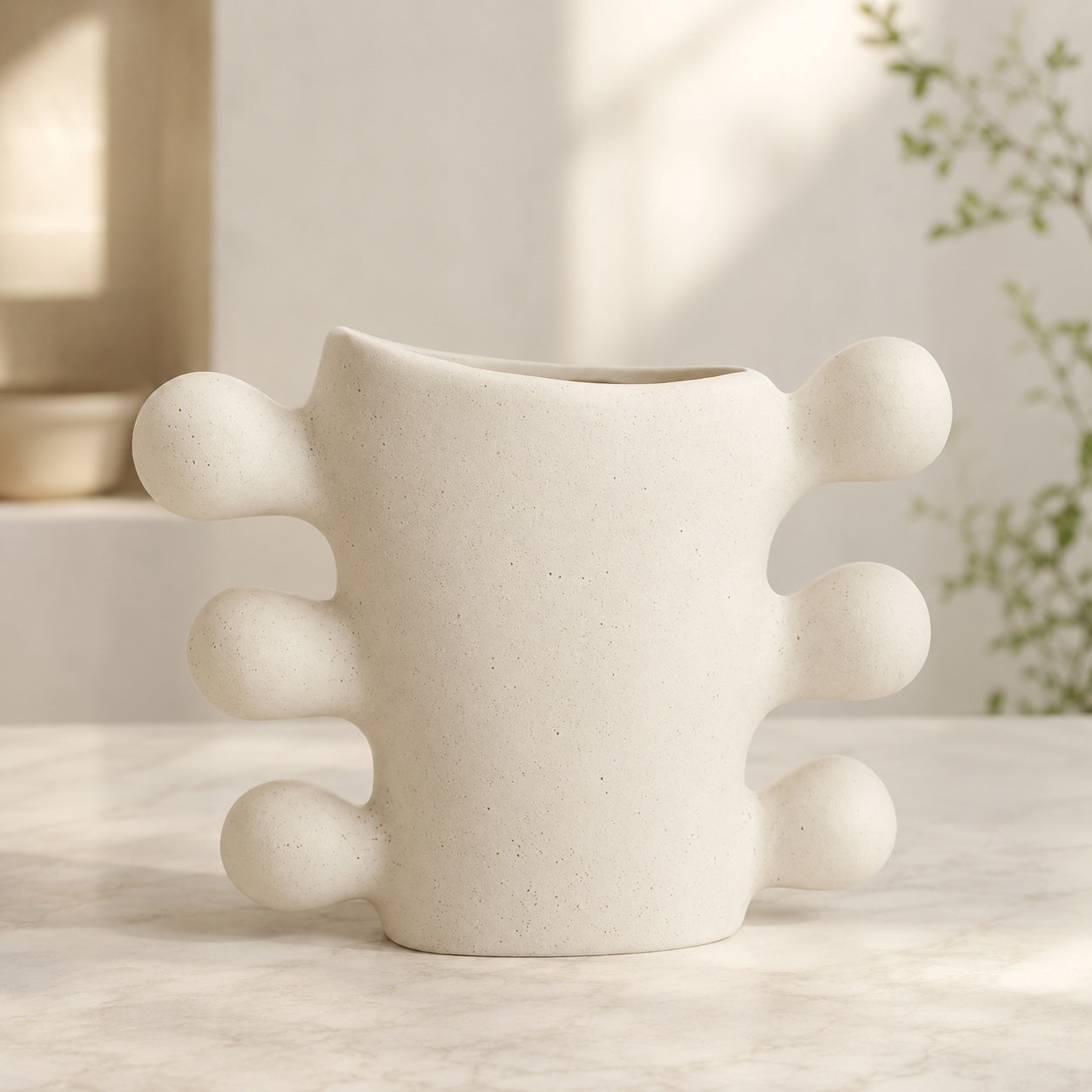 Handcrafted Cream White Sculpted Ceramic Vase (Two Sizes)