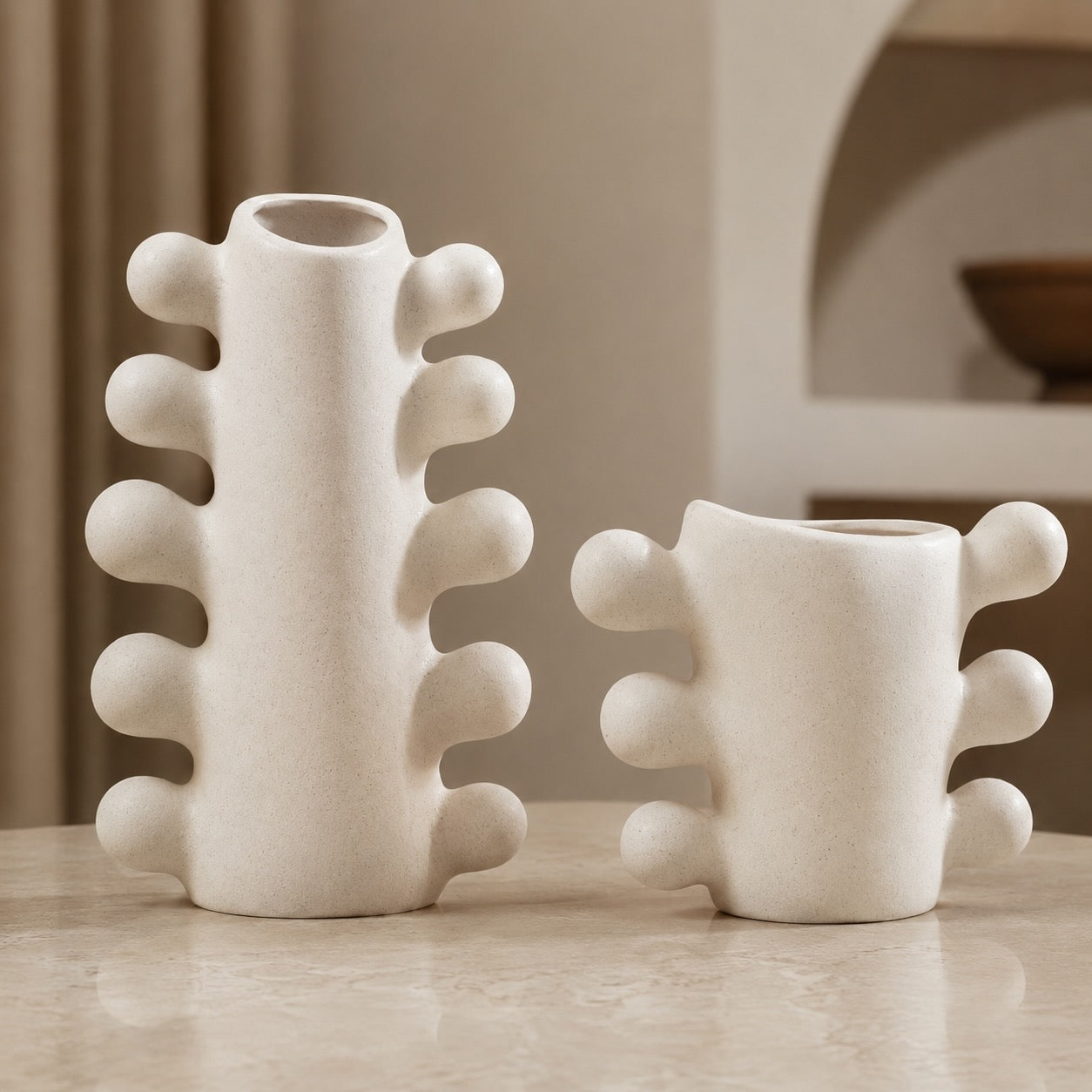 Handcrafted Cream White Sculpted Ceramic Vase (Two Sizes)