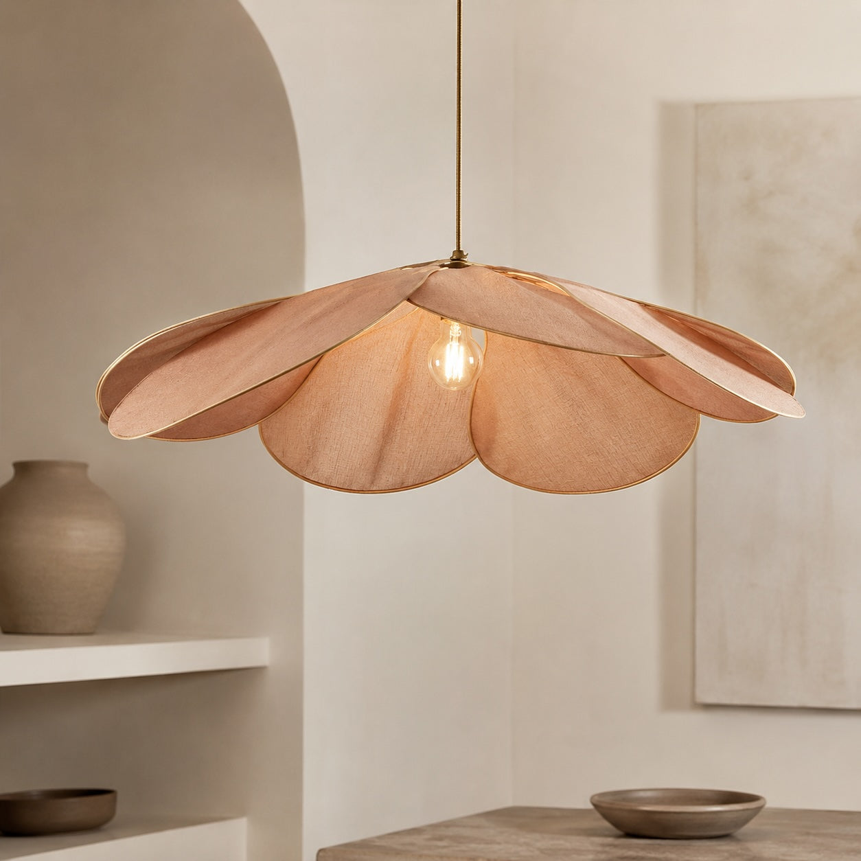 Handcrafted Floral Fabric Pendant Lamp (Adjustable Height)
