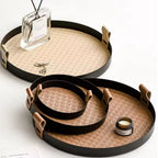 Handcrafted Metal Frame & Rattan Organizer Tray