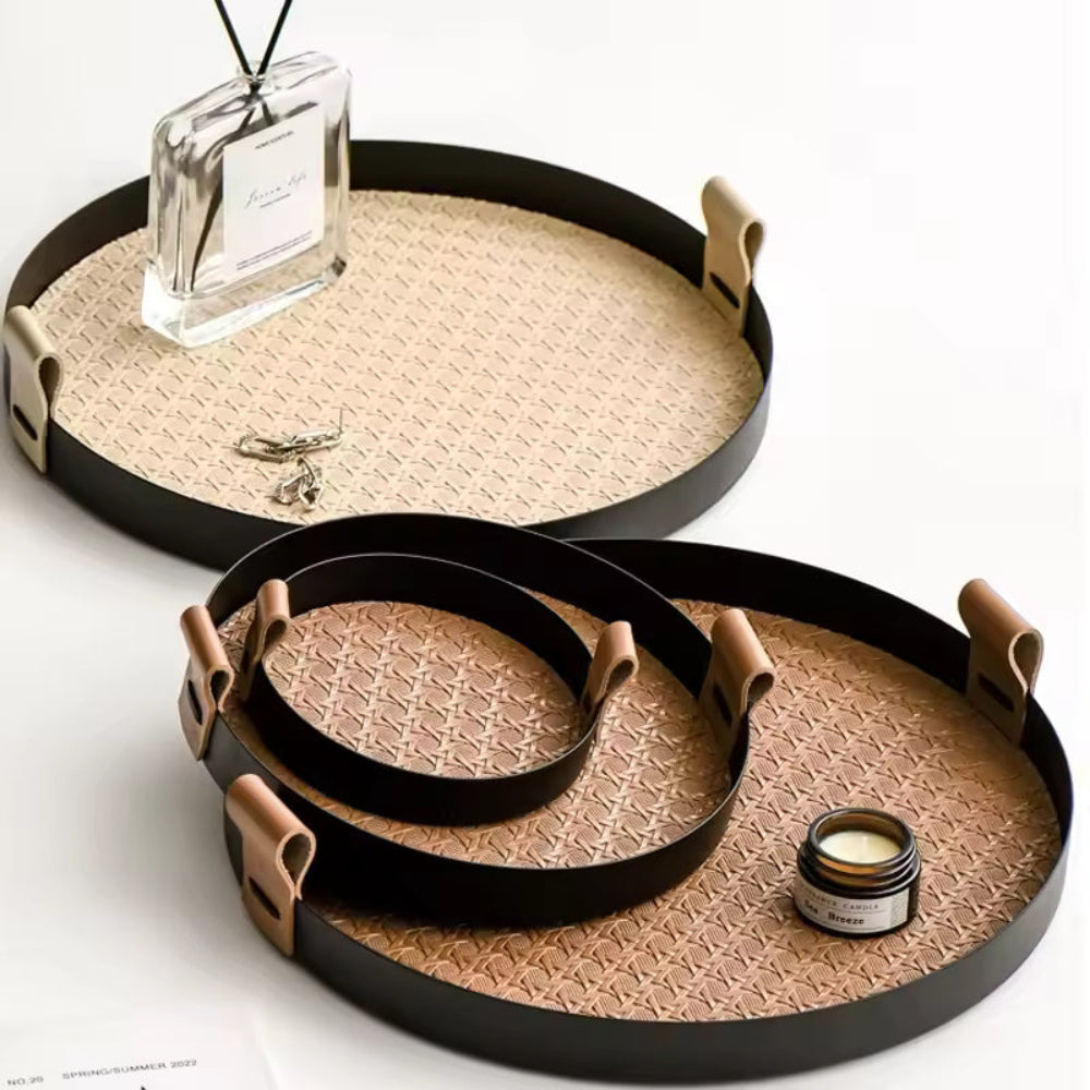 Handcrafted Metal Frame & Rattan Organizer Tray