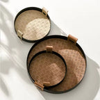 Handcrafted Metal Frame & Rattan Organizer Tray