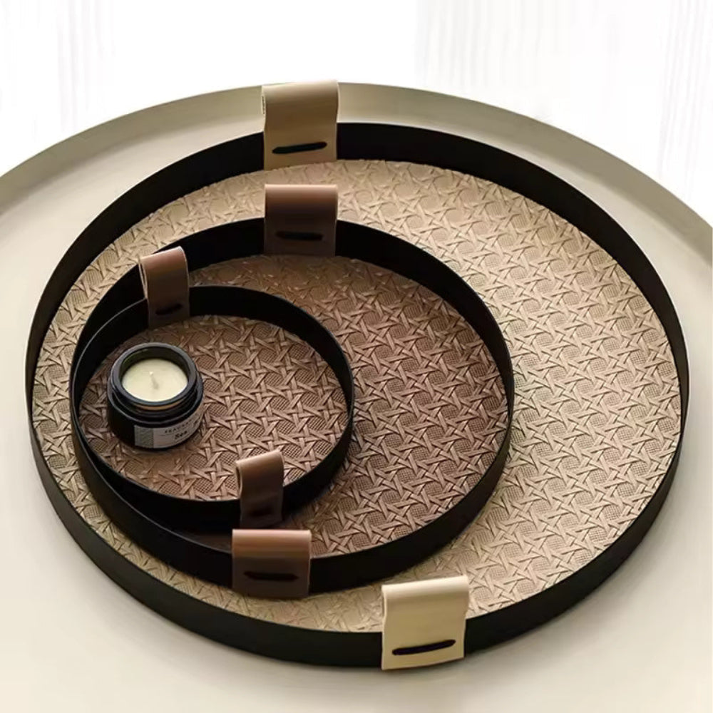 Handcrafted Metal Frame & Rattan Organizer Tray