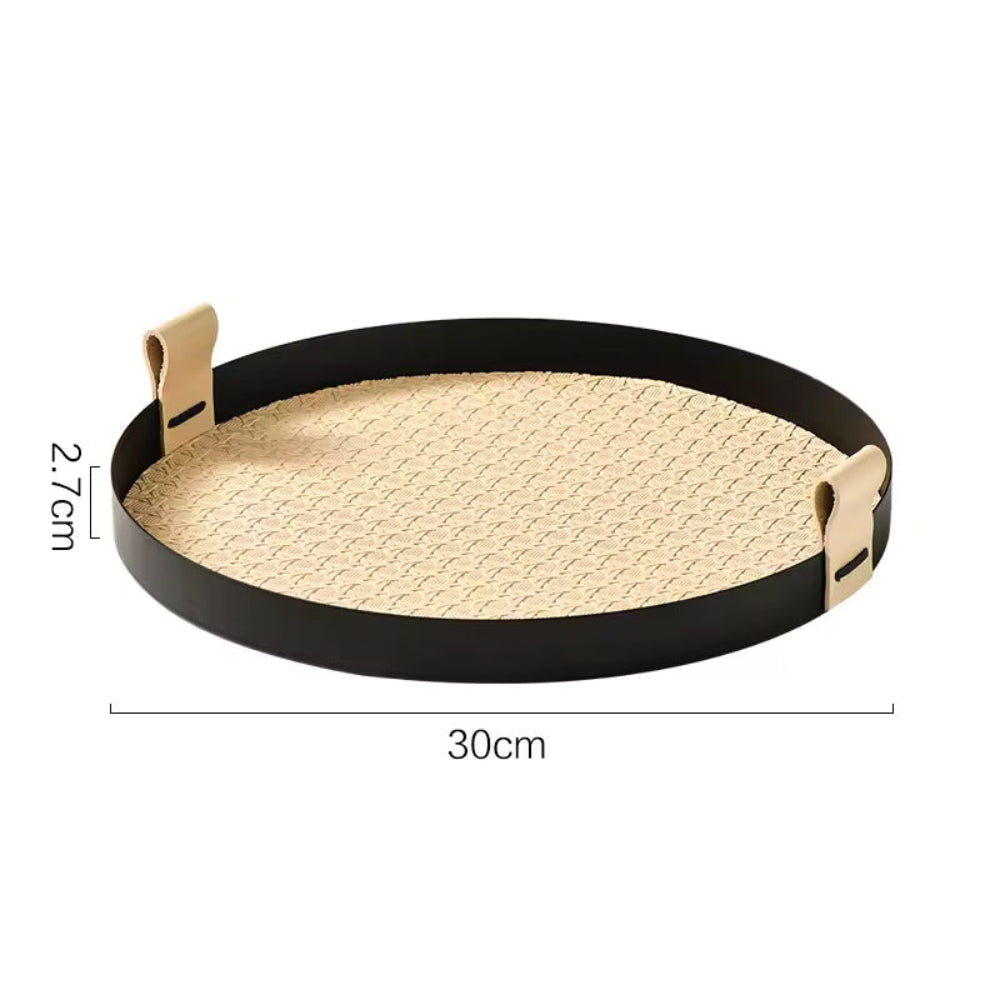 Handcrafted Metal Frame & Rattan Organizer Tray