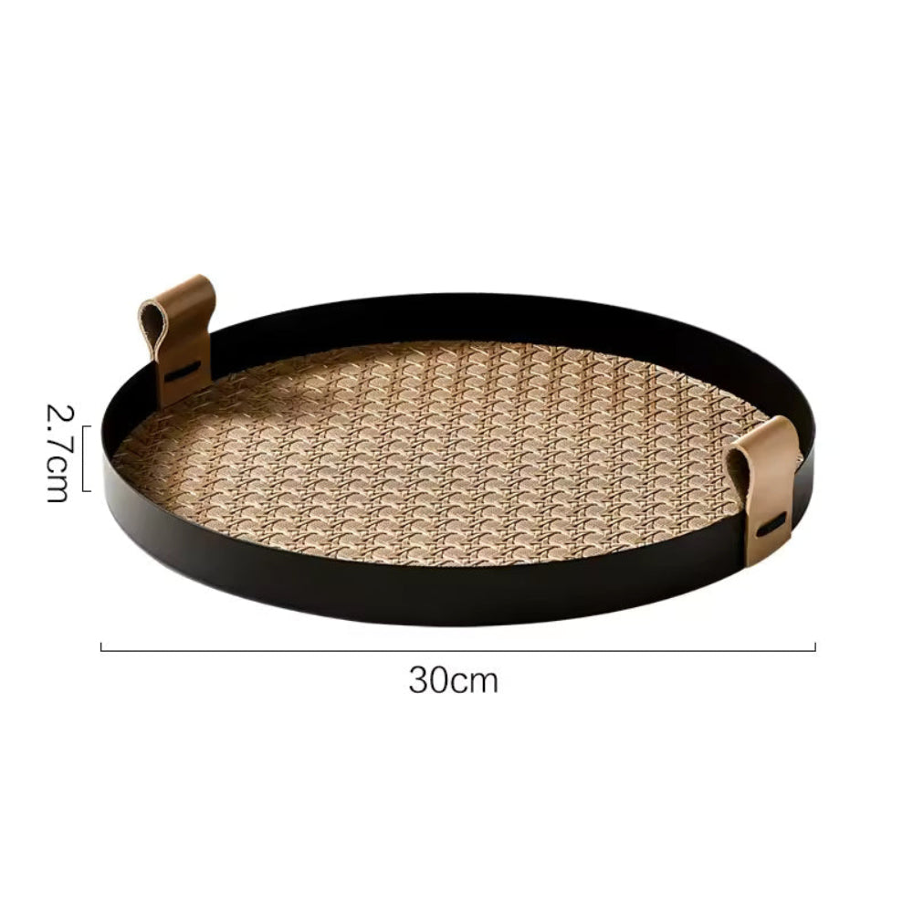Handcrafted Metal Frame & Rattan Organizer Tray