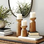 Handcrafted Natural Pine Candle Stand Set (3-Piece)