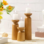 Handcrafted Natural Pine Candle Stand Set (3-Piece)