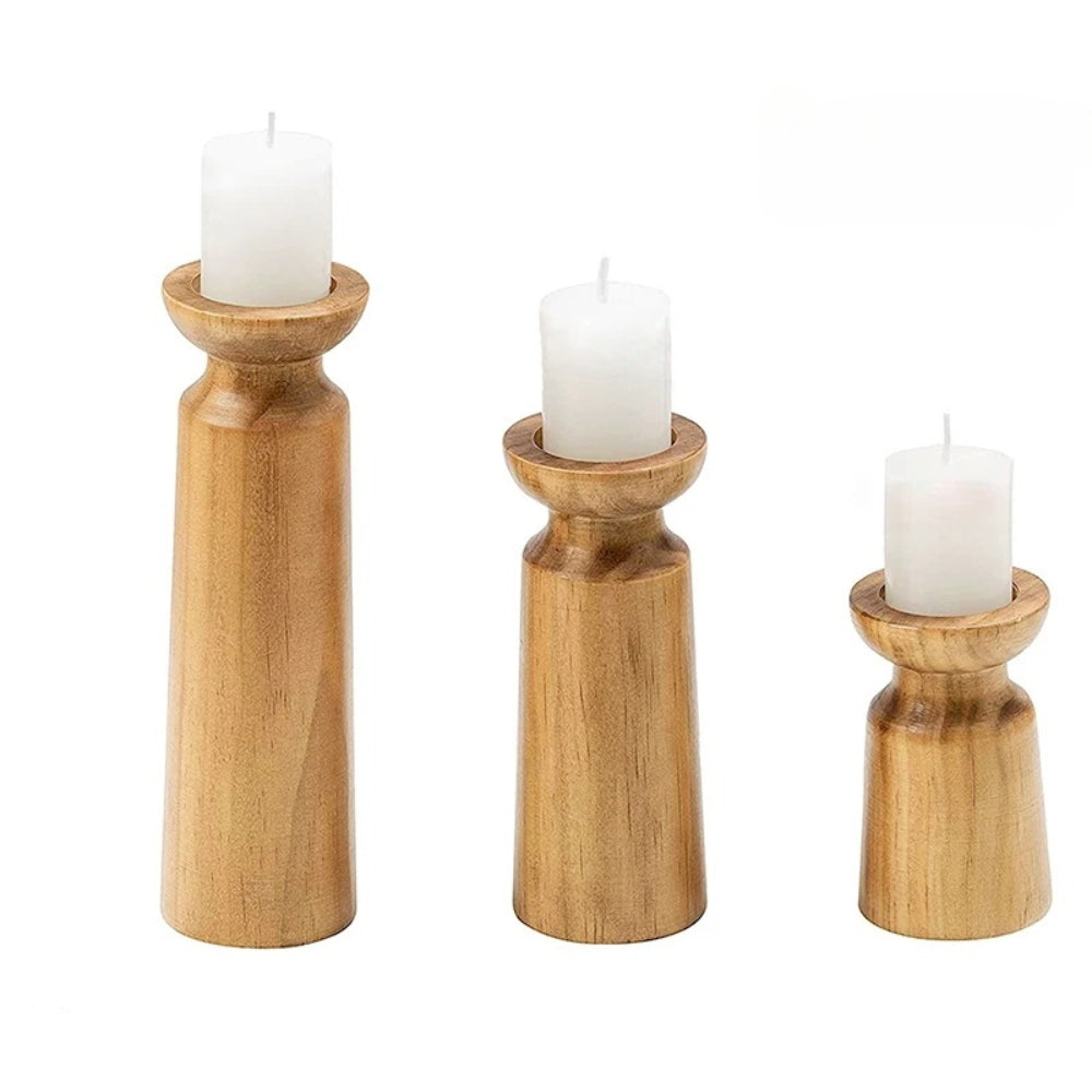 Handcrafted Natural Pine Candle Stand Set (3-Piece)