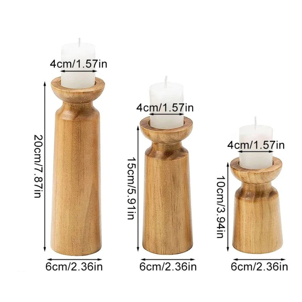 Handcrafted Natural Pine Candle Stand Set (3-Piece)
