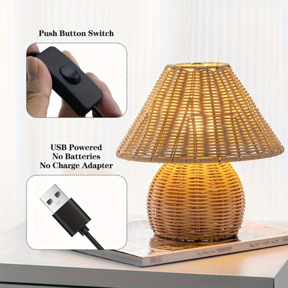 Handcrafted Natural Rattan & Bamboo Table Lamp