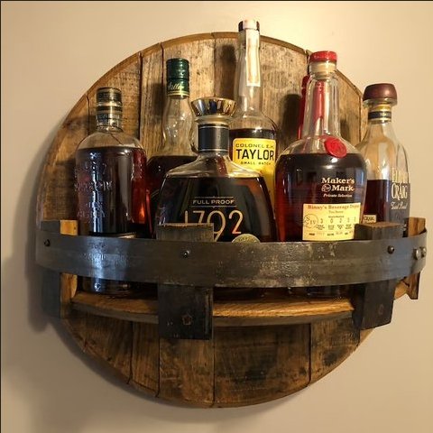 Handcrafted Reclaimed Bourbon Barrel Shelf (Wall-Mounted)