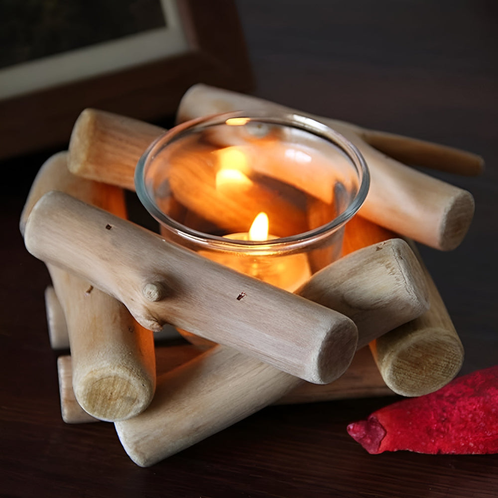 Handcrafted Reclaimed Driftwood Tealight Holder (Glass Insert)