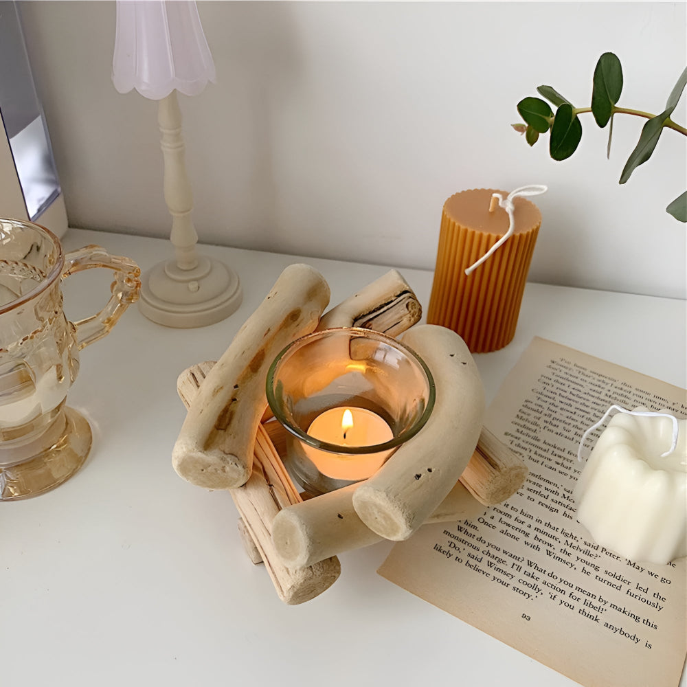 Handcrafted Reclaimed Driftwood Tealight Holder (Glass Insert)