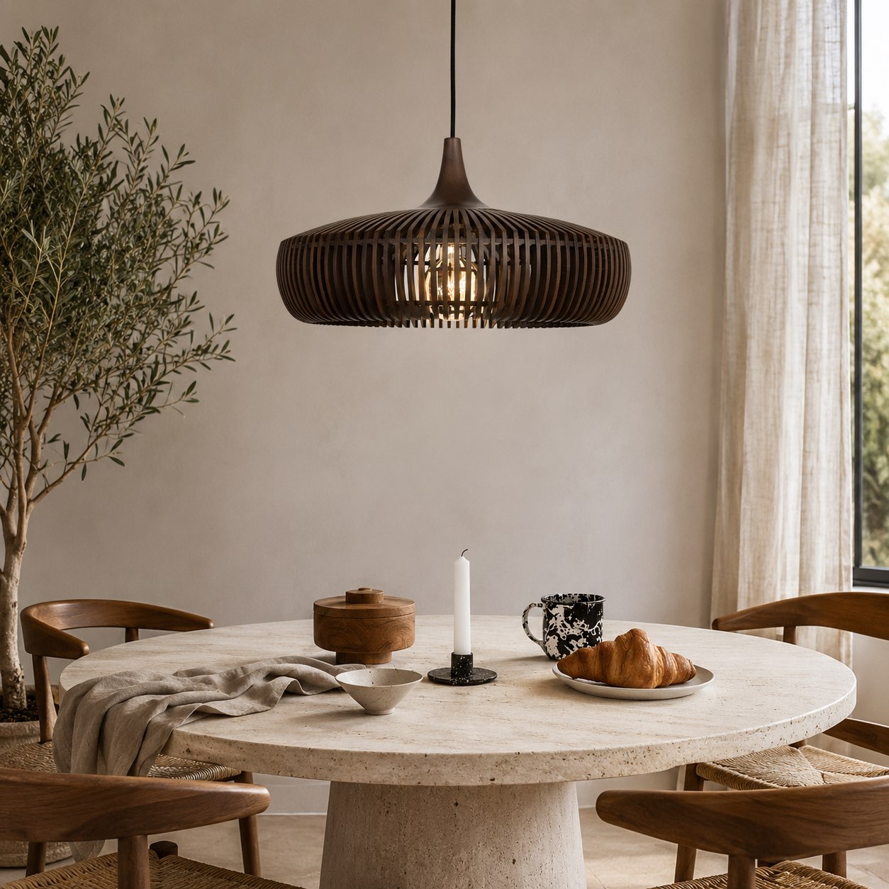 Handcrafted Solid Wood Pendant Lamp (LED Compatible)