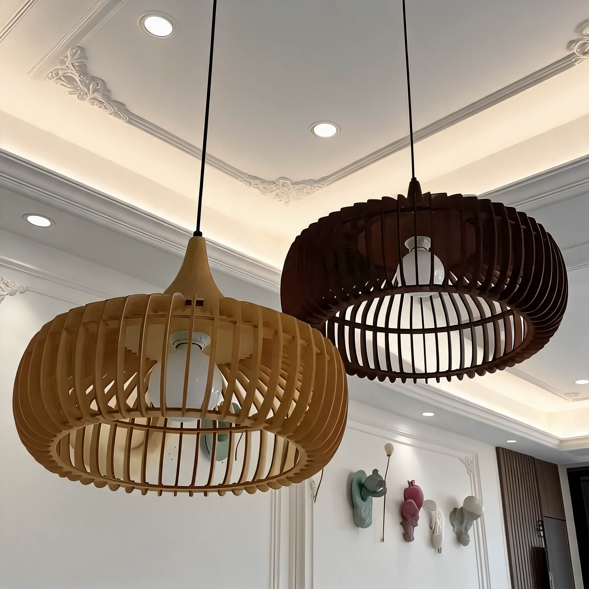 Handcrafted Solid Wood Pendant Lamp (LED Compatible)