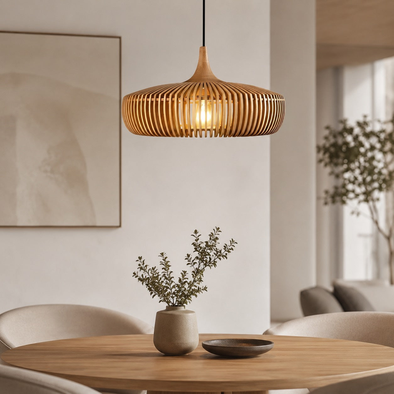 Handcrafted Solid Wood Pendant Lamp (LED Compatible)