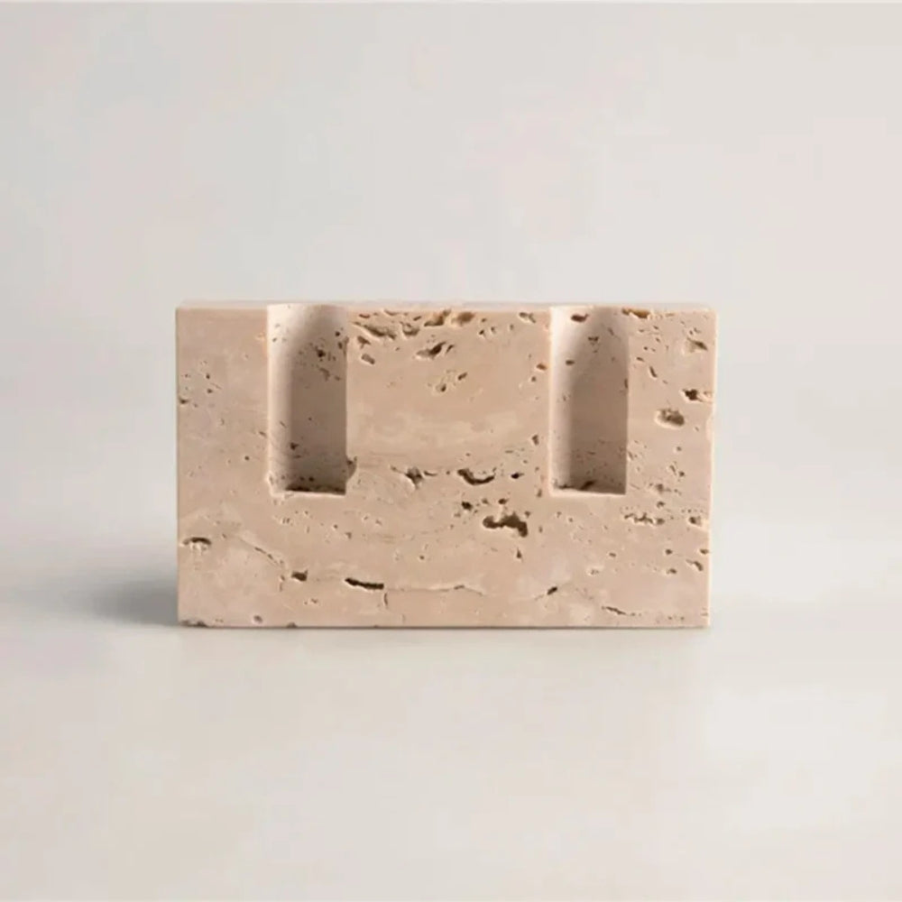Handcrafted Travertine Taper Candle Holder (Holds 2 Tapers)