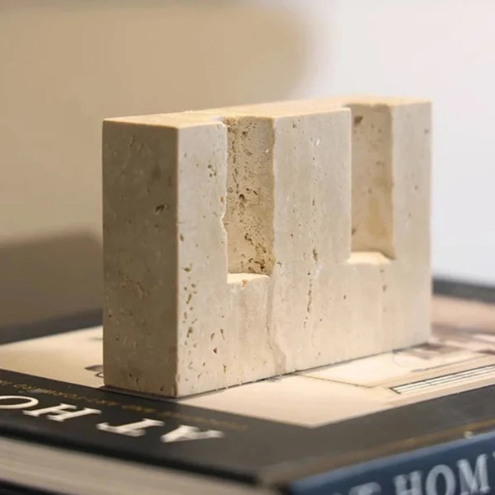 Handcrafted Travertine Taper Candle Holder (Holds 2 Tapers)
