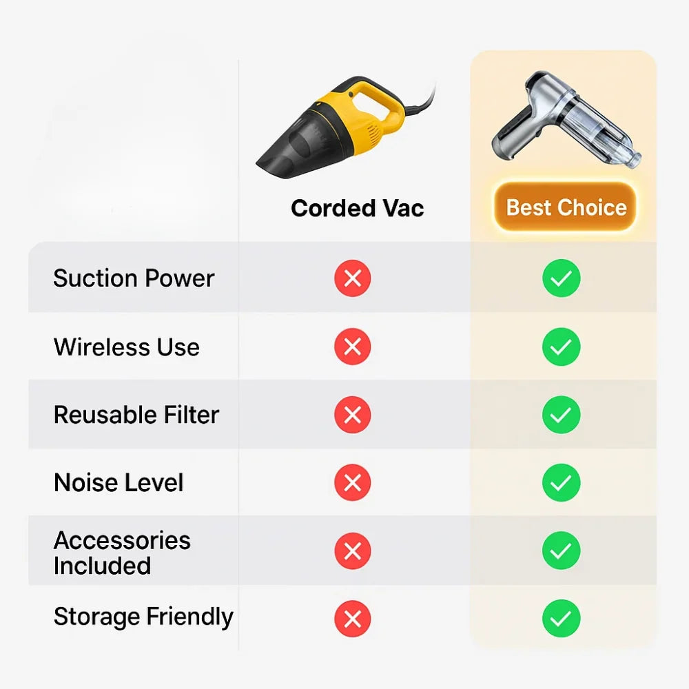 Handheld Car Vacuum Cordless 95,000PA USB-C Charging
