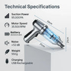 Handheld Car Vacuum Cordless 95,000PA USB-C Charging