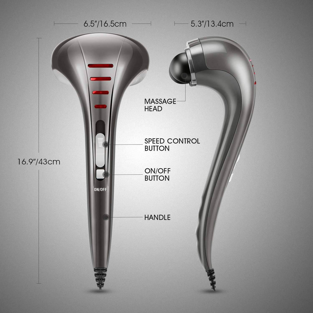 Handheld Deep Tissue Massager Dual Percussion 98 Inch Cord