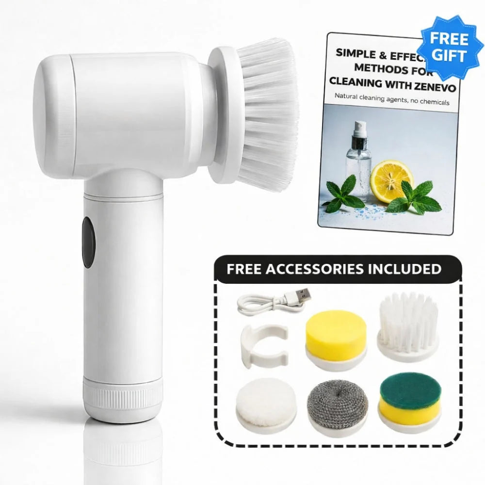 Handheld Electric Scrubber Rotary Action 5 Interchangeable Heads