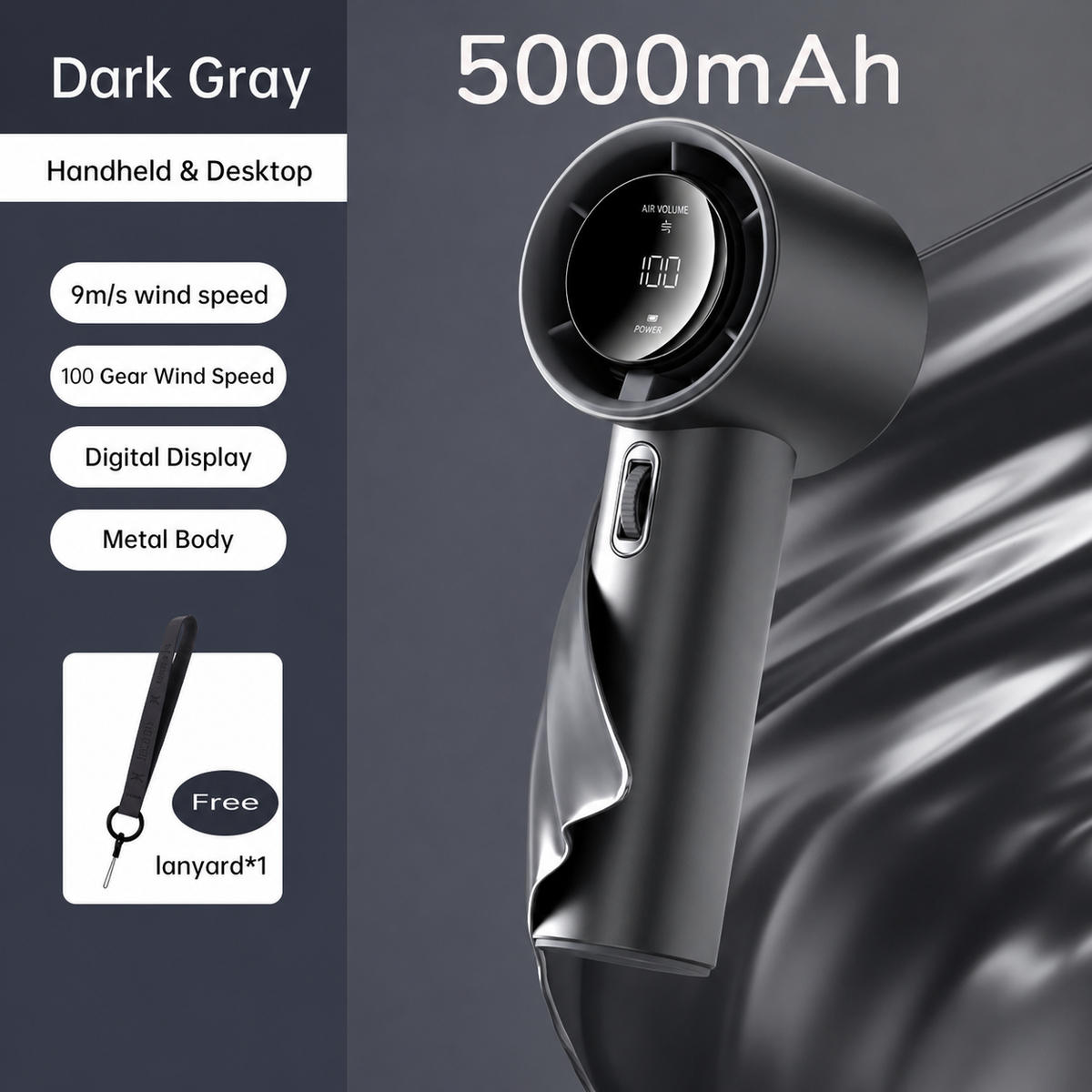Handheld Fan Digital Display & Adjustable Speed