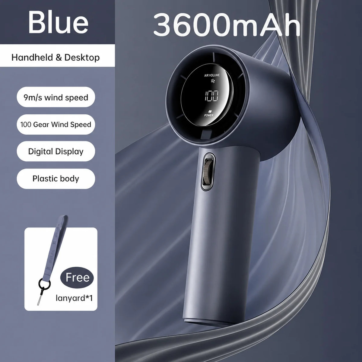 Handheld Fan Digital Display Rechargeable 100 Speed