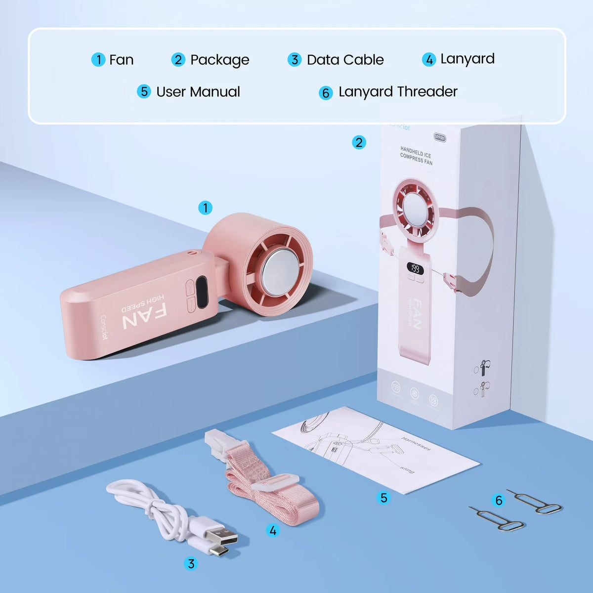 Handheld Fan Turbo Motor Ice Cooling Rechargeable Battery