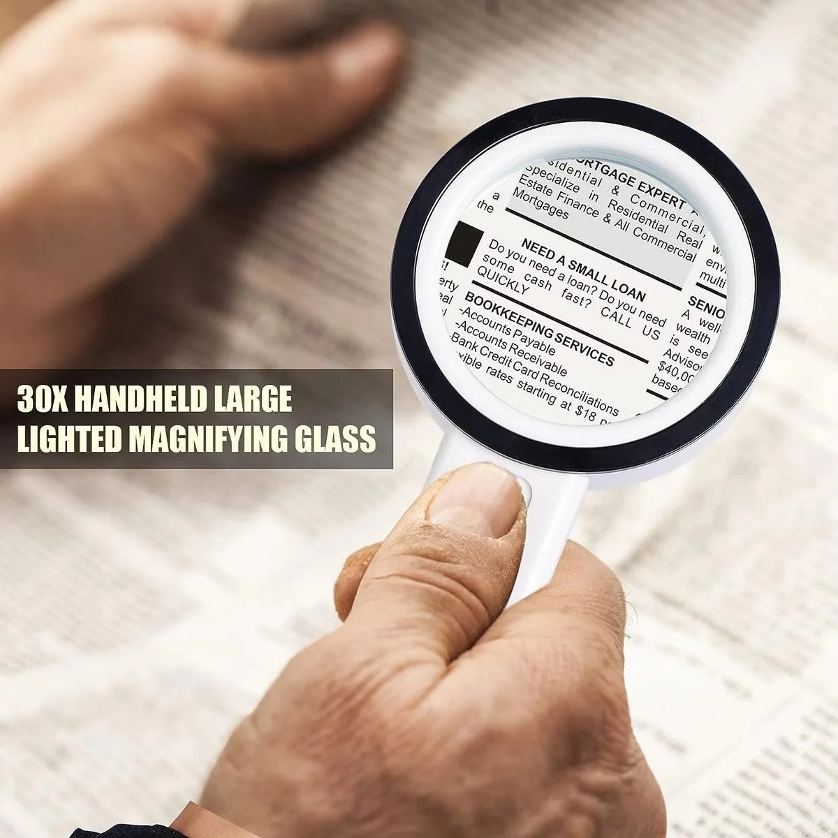 Handheld Magnifying Glass 30X Optical Glass LED Lights
