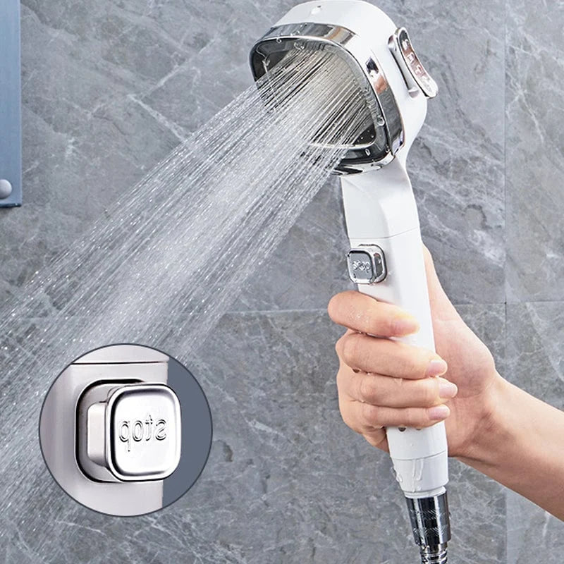Handheld Shower Head On-Off Button & Four Spray Modes