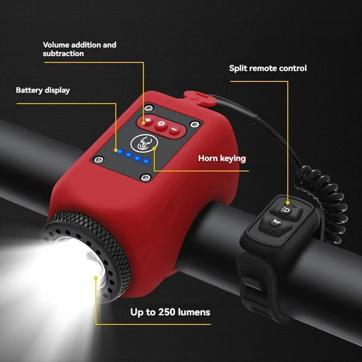 Handlebar Horn and Light Split Remote Five-Tone COB Strobe