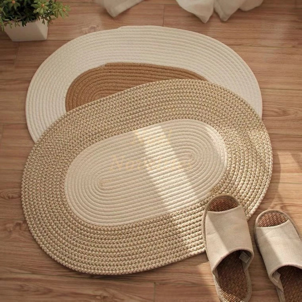 Handmade Braided Hemp Oval Floor Rug (25.5 x 18 in)