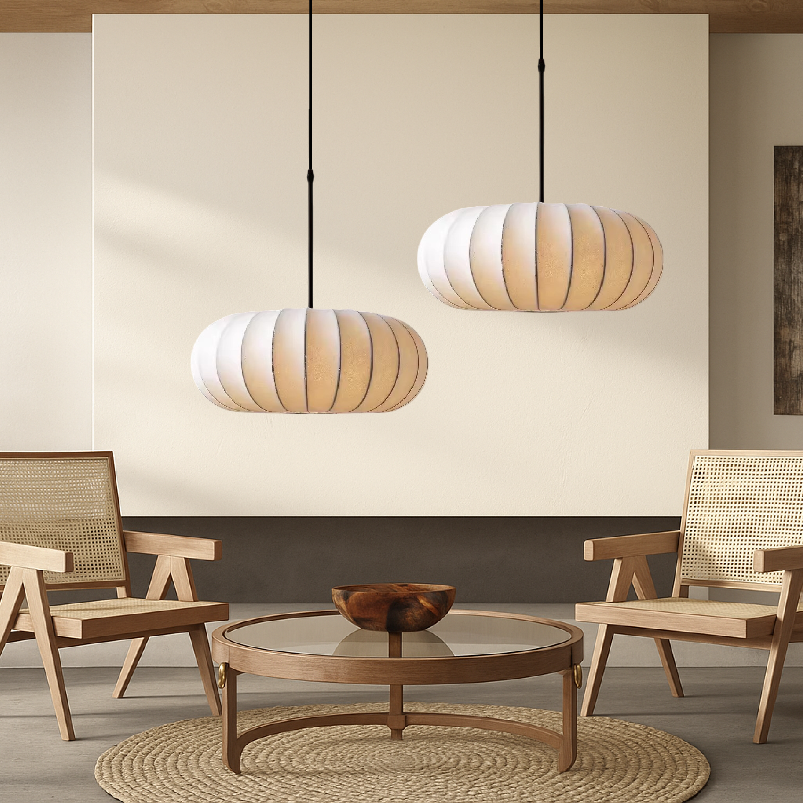 Handmade Silk Drum Pendant Light (Adjustable Height)