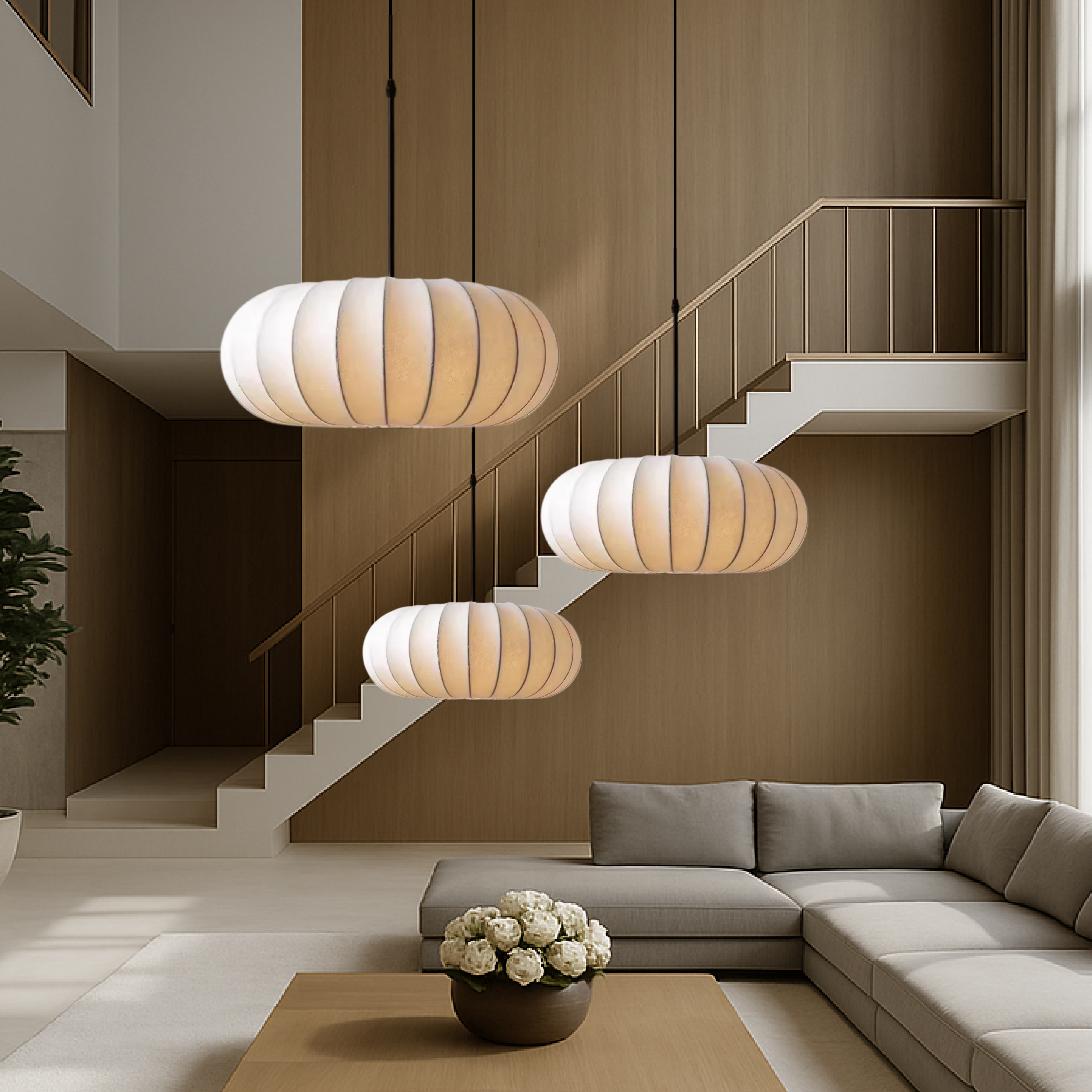 Handmade Silk Drum Pendant Light (Adjustable Height)