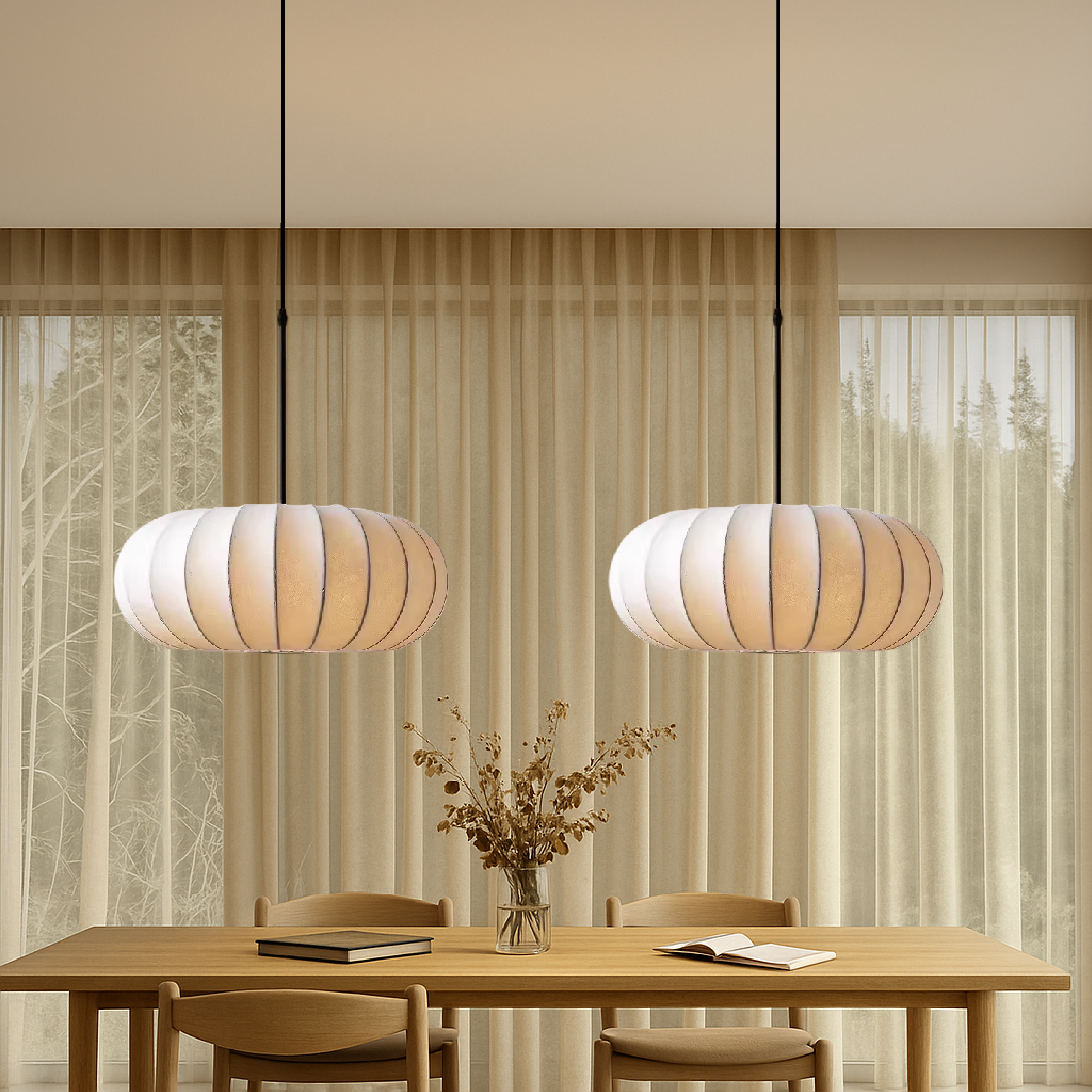 Handmade Silk Drum Pendant Light (Adjustable Height)