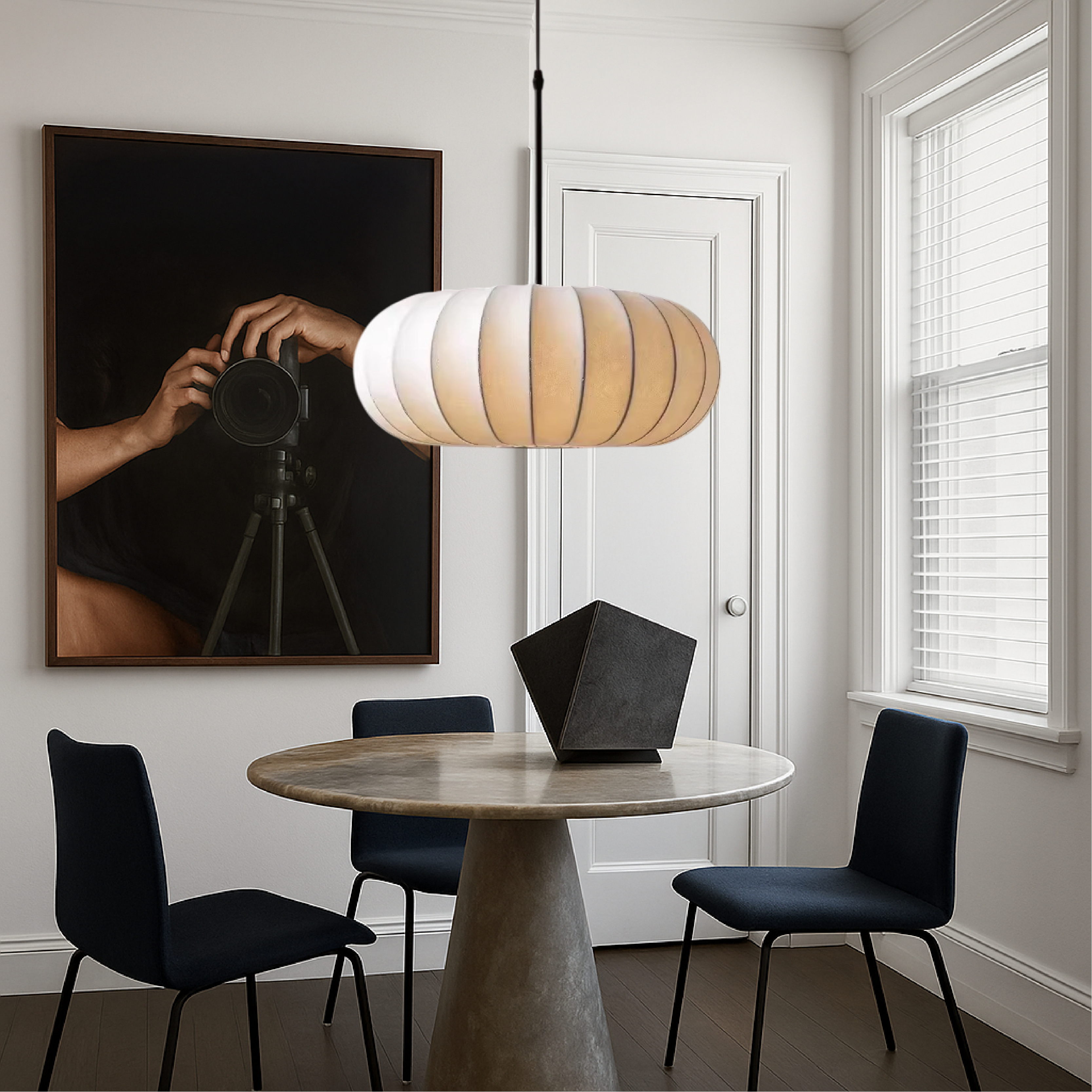 Handmade Silk Drum Pendant Light (Adjustable Height)