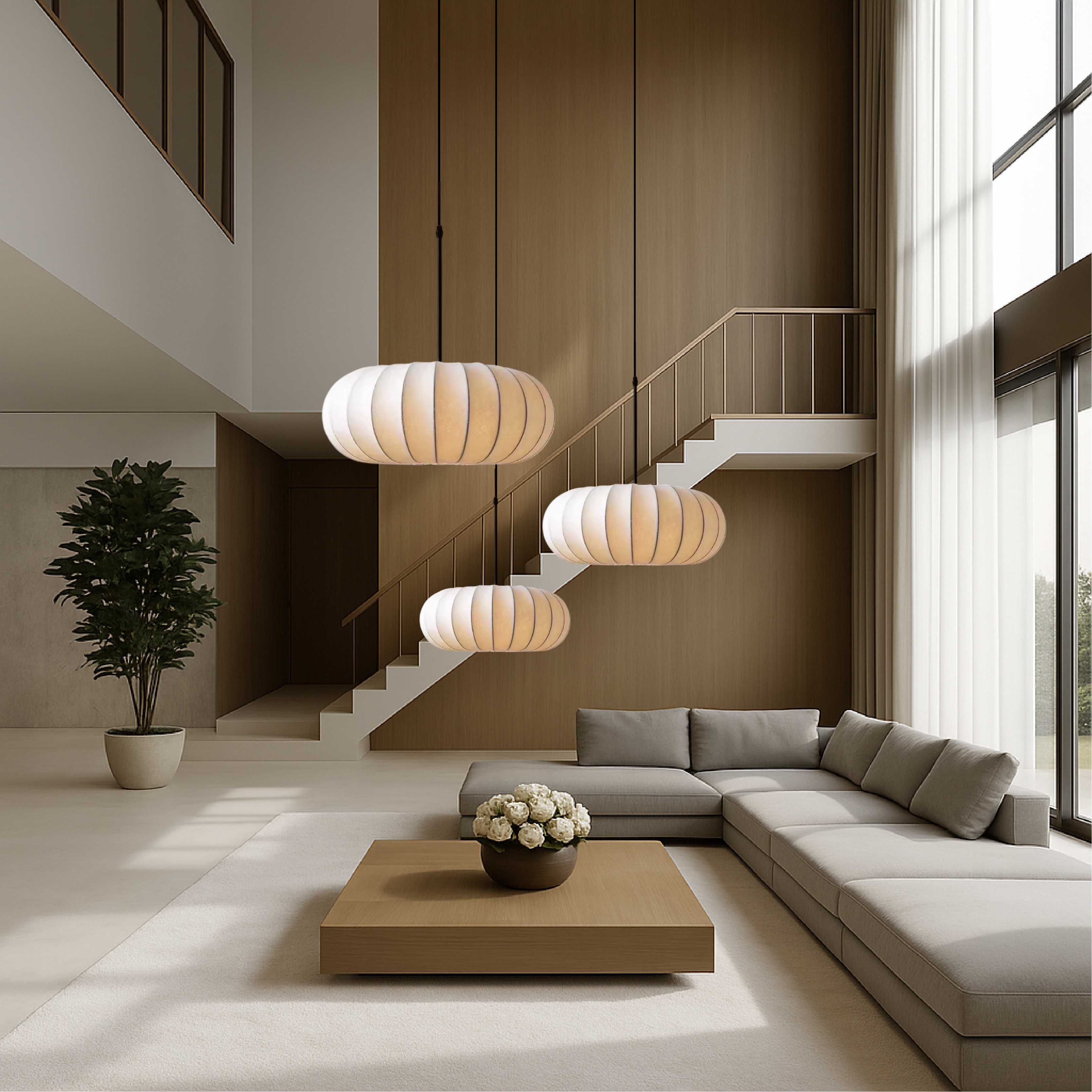 Handmade Silk Drum Pendant Light (Adjustable Height)