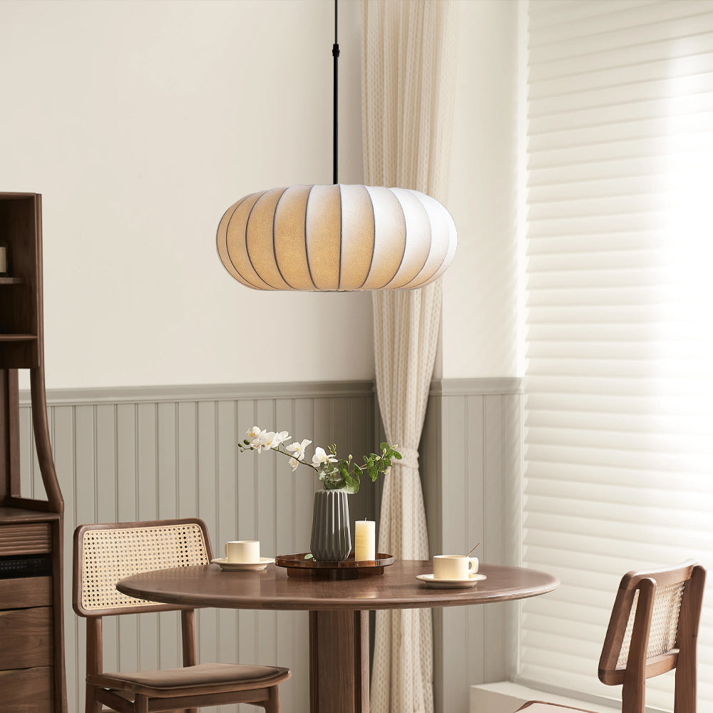Handmade Silk Drum Pendant Light (Adjustable Height)