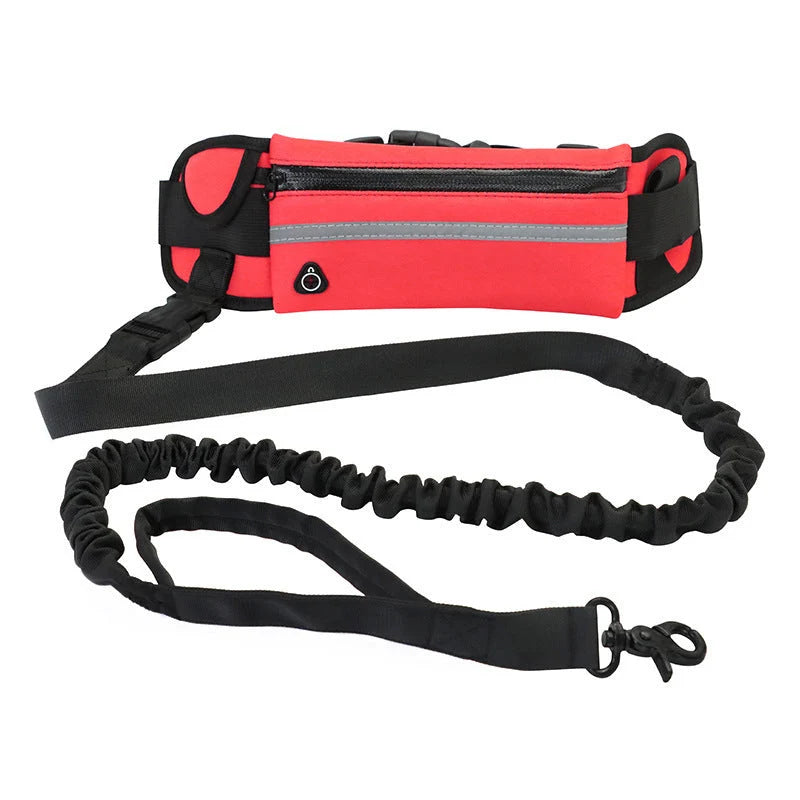 Hands-Free Dog Leash Adjustable Bungee Waist Strap Waterproof Pocket