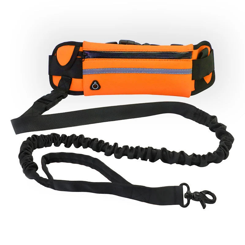 Hands-Free Dog Leash Adjustable Bungee Waist Strap Waterproof Pocket