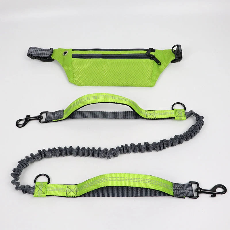 Hands-Free Dog Leash Elastic Shock-Absorbing Waist Belt Pouch Reflective