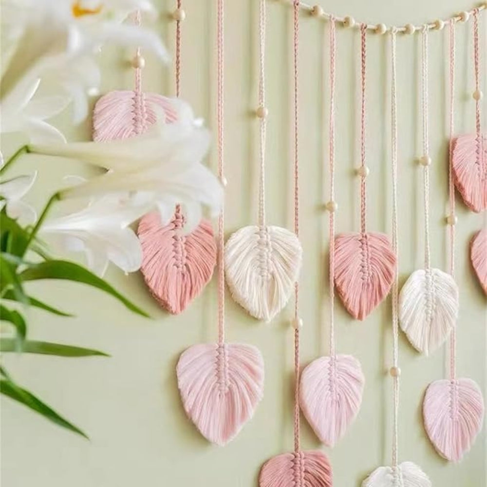 Handwoven Wool Leaf Pattern Macrame Wall Hanging