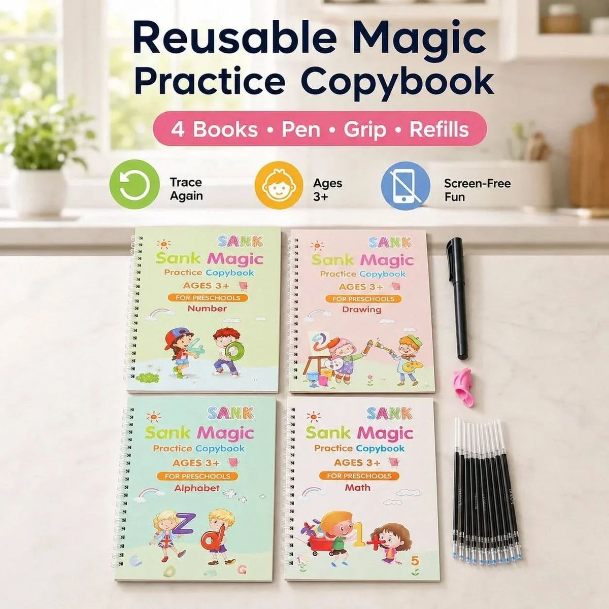Handwriting Practice Notebook Set Reusable Tracing Pen & Refills