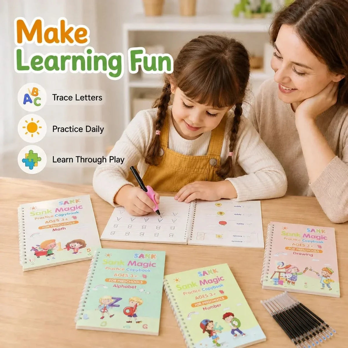 Handwriting Practice Notebook Set Reusable Tracing Pen & Refills