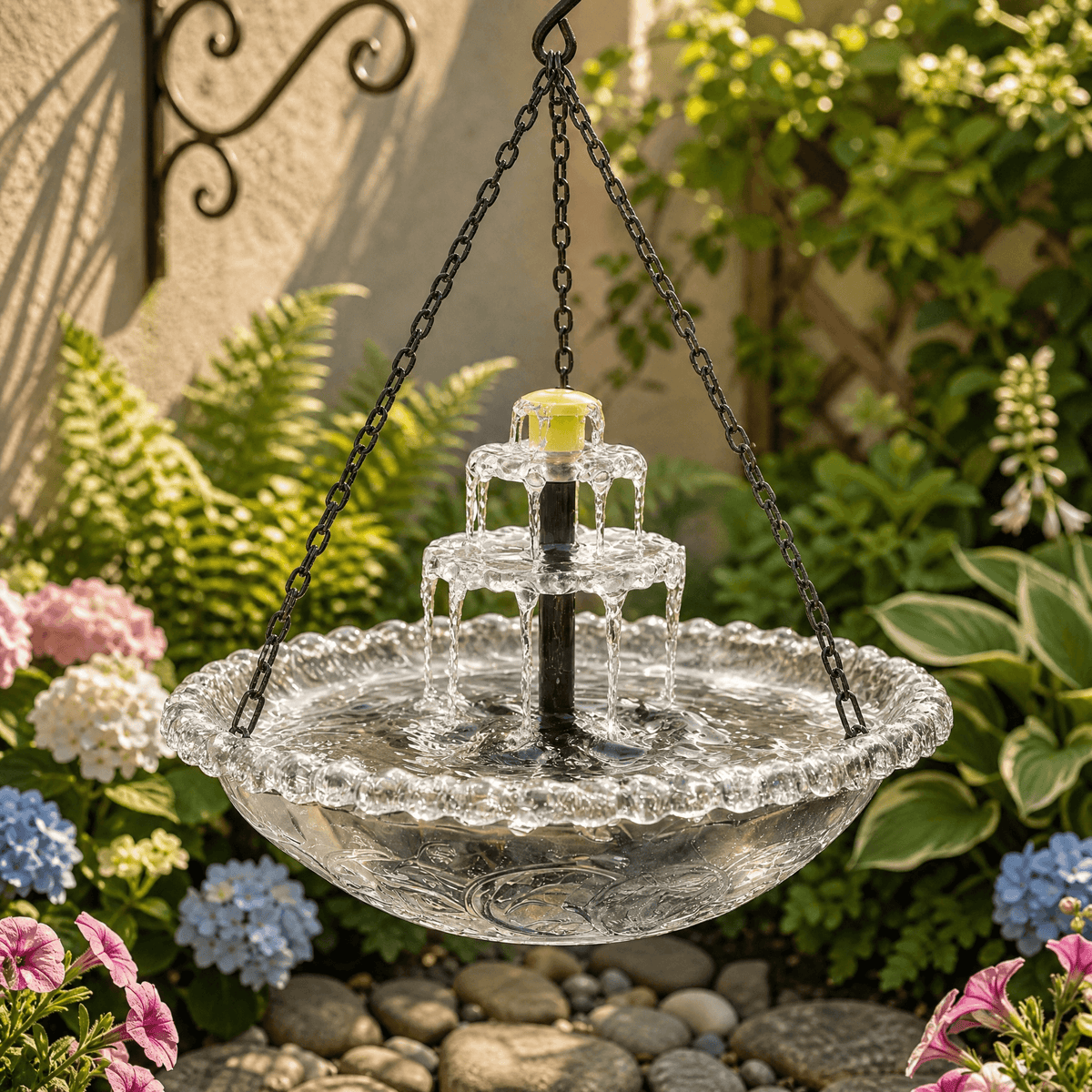 Hanging Bird Bath Solar-Powered 9.5 Inch Bowl