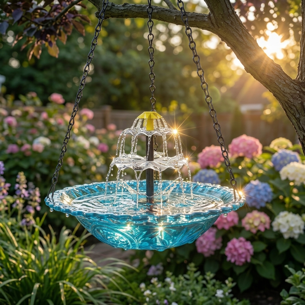 Hanging Bird Bath Solar-Powered 9.5 Inch Bowl